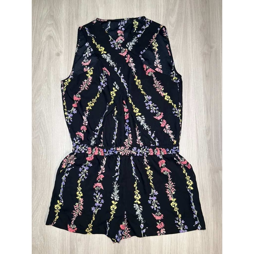 BCBGMAXAZRIA Black Floral Print Sleeveless Romper Jumpsuit Women's Size M